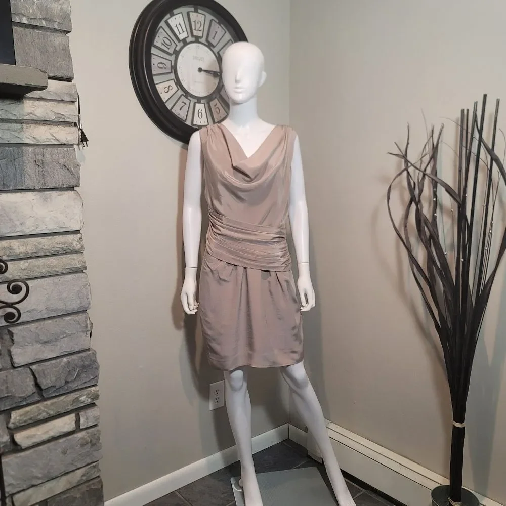 Bebe “Robbie” 100% Silk Cocktail Evening  Cowl Neck Dress Size Large